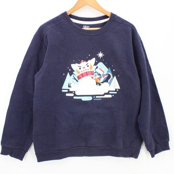 Riot Games Christmas Sweatshirt Womens Navy Blue Snowmen Graphic Print Medium M - Picture 1 of 8